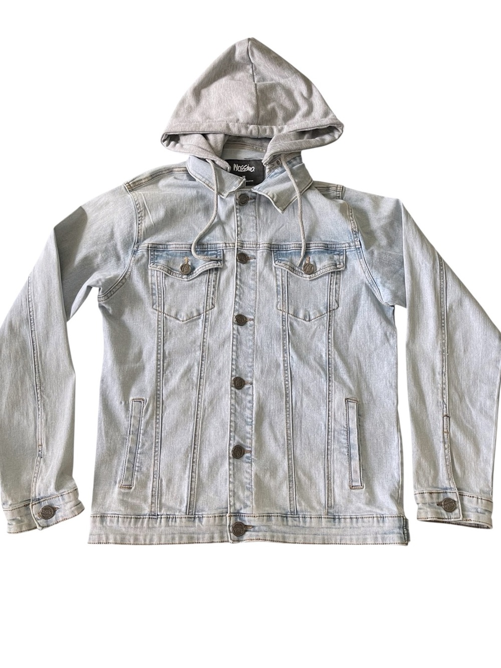 Mossimo Light Blue Fitted Denim Jacket Removable Grey Sweat Hood (S/M)